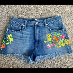 7 For All Mankind Embroidered Denim Shorts 29